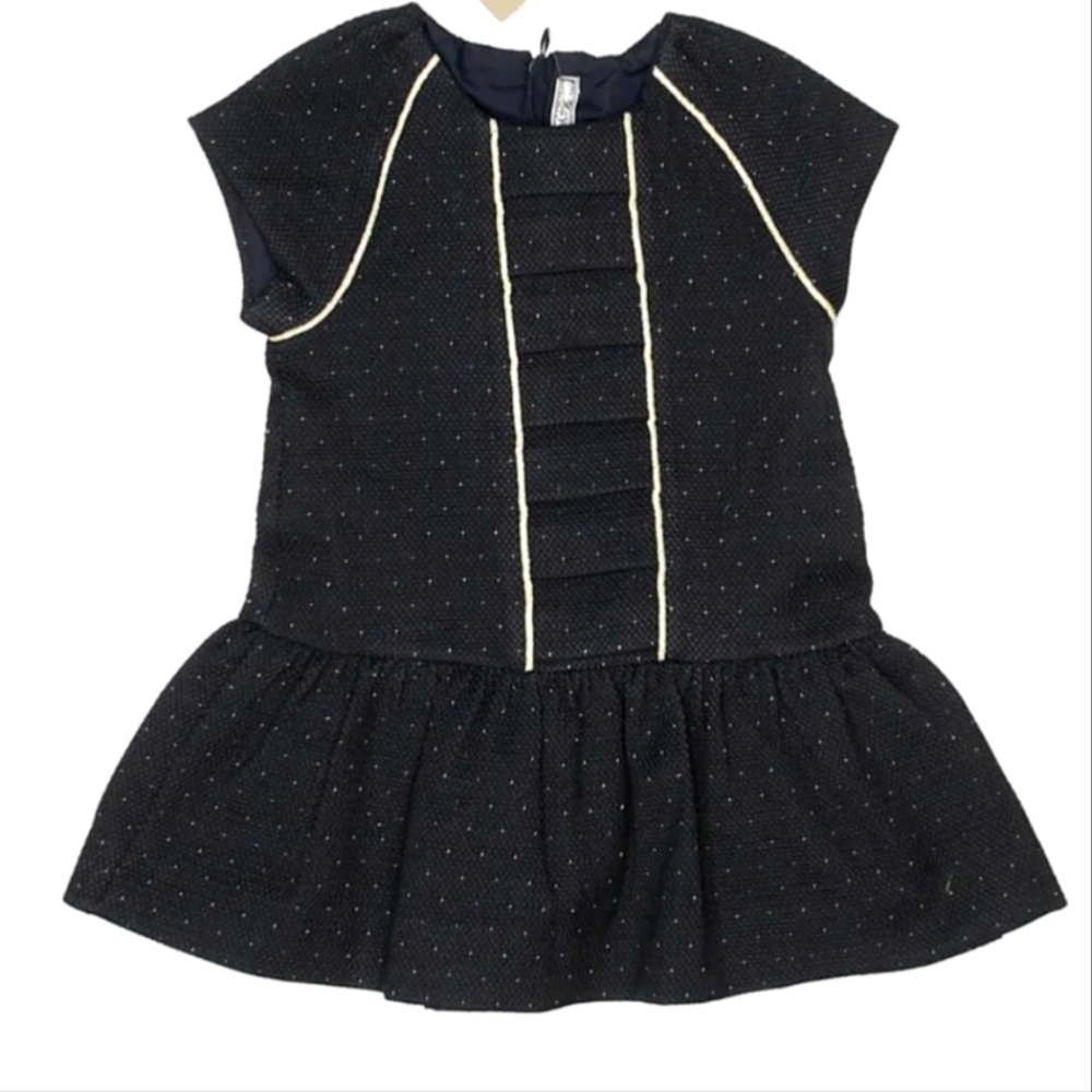 Mayoral Baby Girl Navy Blue w.Gold Zip up Dress Size 80 CM EUC